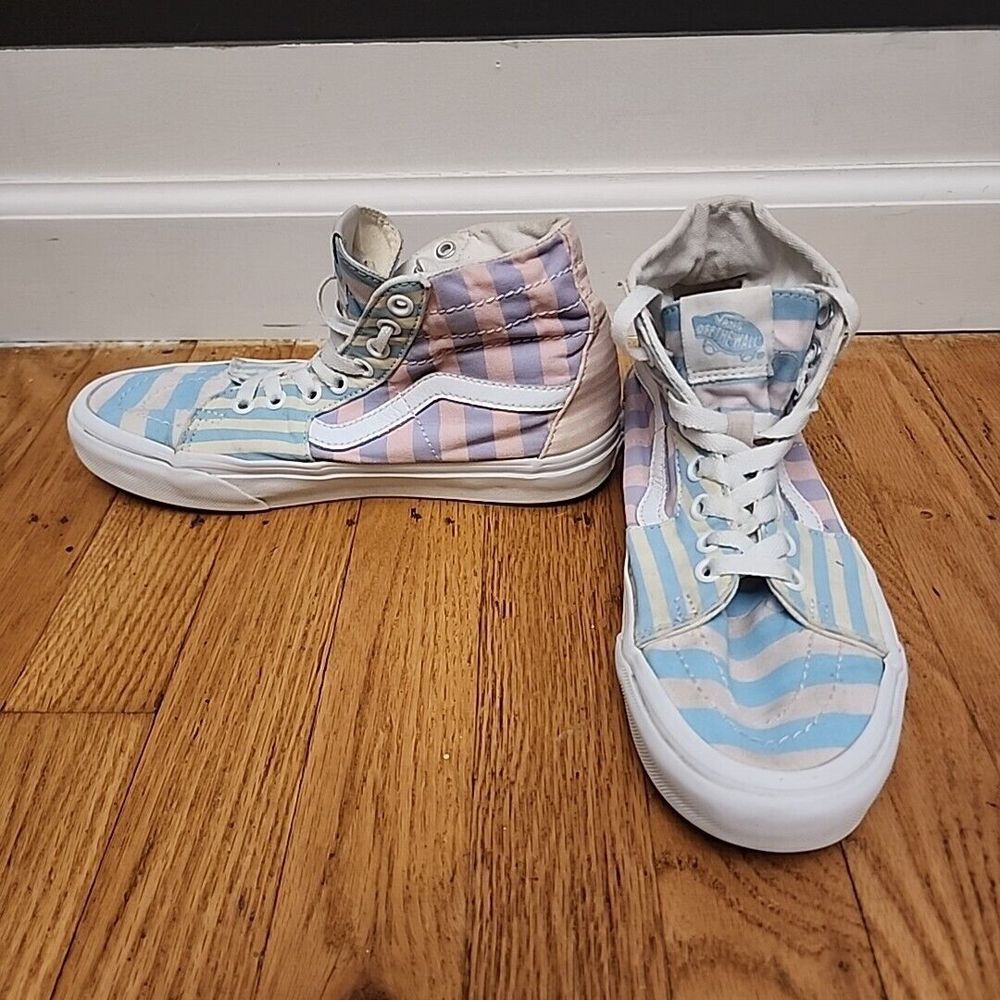 VANS Off The Wall Pastel Stripes Skate Shoes High Tops Womens 7.5 Mens 6721356
